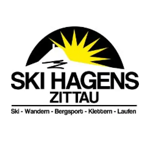 Logo mit einer Sonne über einem Berg, „SKI HAGENS ZITTAU“ und darunter aufgeführte Sportaktivitäten.